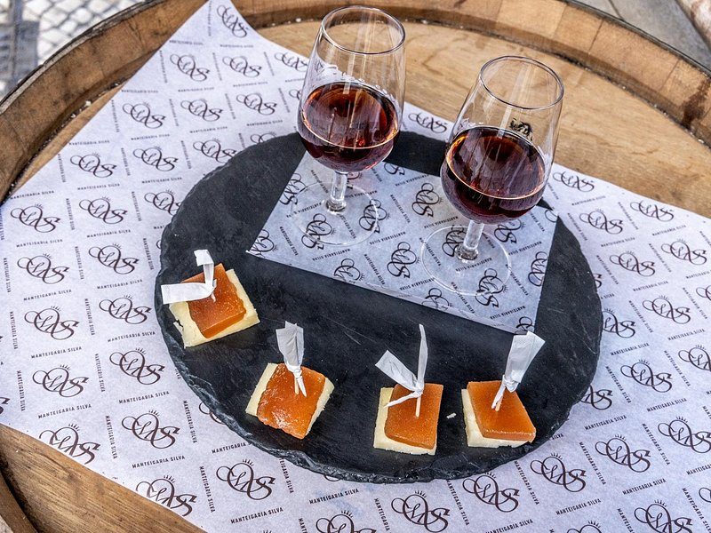 A flight of port poured on a barrel top